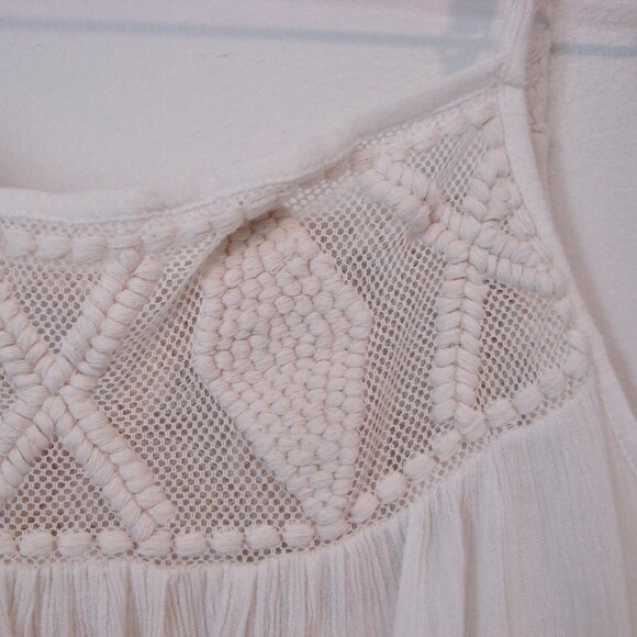 Cream Sleeveless Tank Top Boho Crochet Fringe Babydoll Loose Flowy Size Medium - Picture 5 of 10